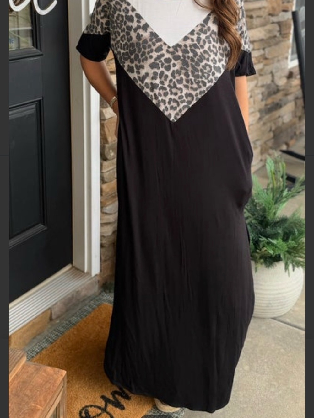 HEIMISH USA Black Maxi Dress with Leopard Chevron and Cream Yoke